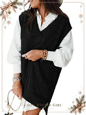 V Neck Cable Knit Sweater Vest Sleeveless Oversized Pullover Top
